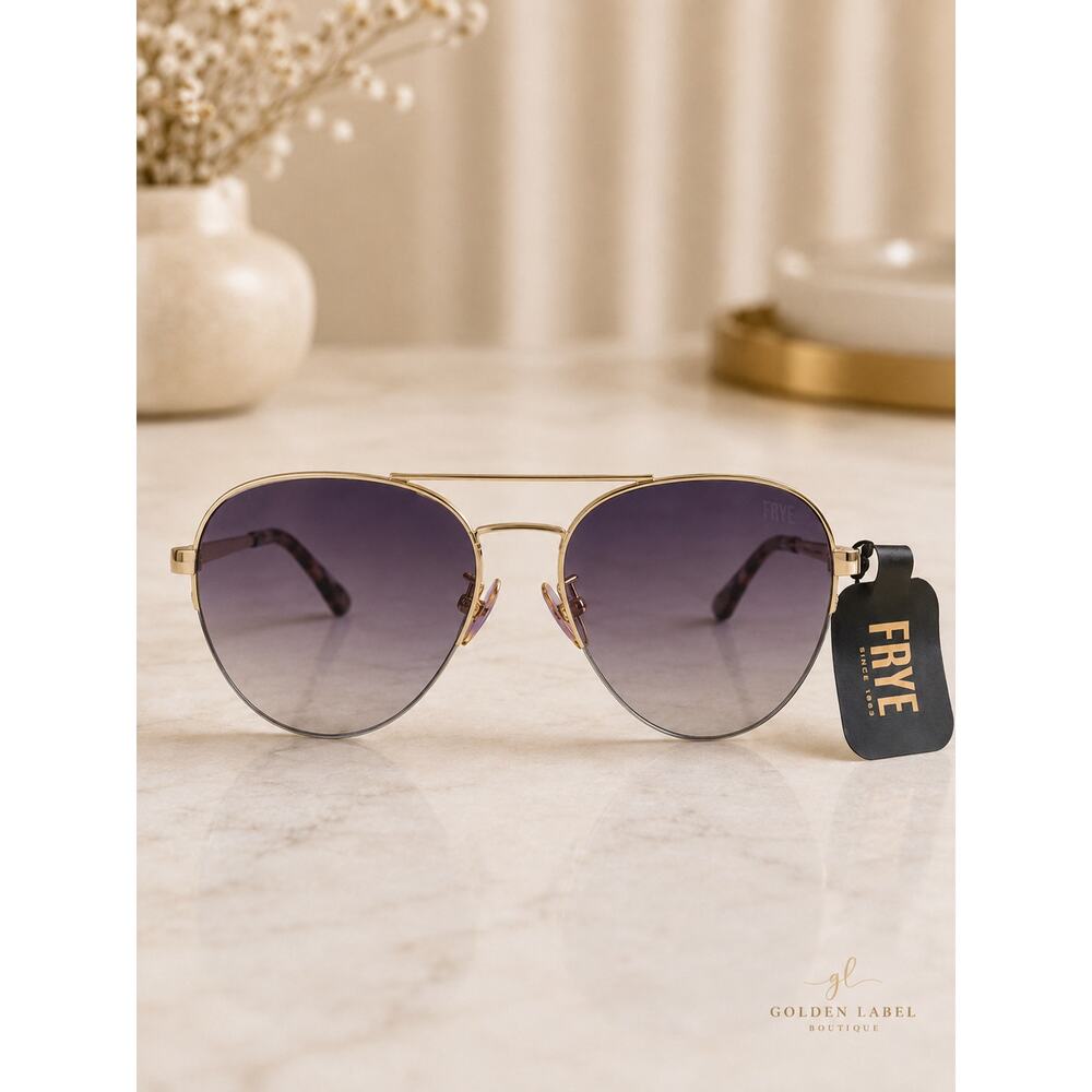 Frye Smoke Pilot Sunglasses Gold Frame Purple Lens Unisex 54395FRY714 NWT